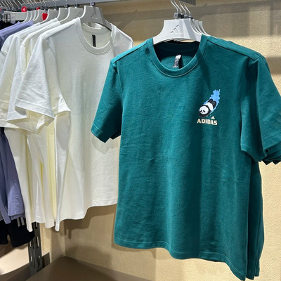 阿迪达斯三叶草熊猫玩水印花短袖