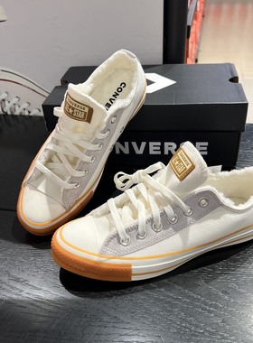 正品匡威 秋冬款男女加绒保暖白灰拼接低帮休闲帆布鞋 A04916C