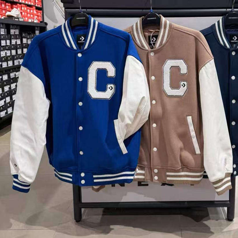 匡威毛呢拼接大C棒球棉服学院风