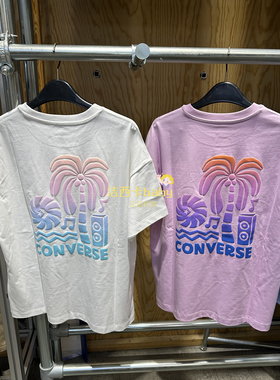 正品Converse匡威 女款沙滩风印花宽松短袖T恤10026375-A01-A02