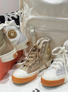 正品converse匡威 加绒保暖男女高帮拼接帆布棉鞋A04410C A04409C