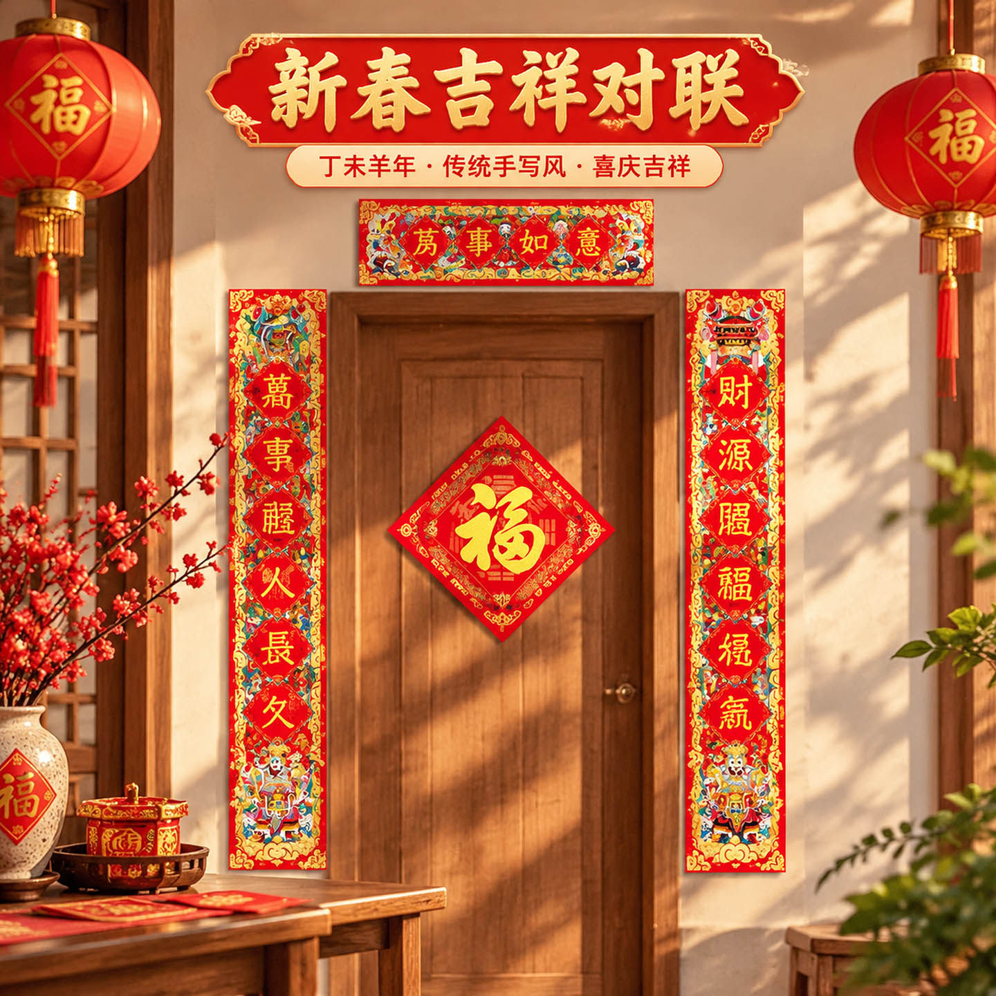 2026马年新春对联过年羊年门幅门贴春节元旦入户门福字春联乔迁