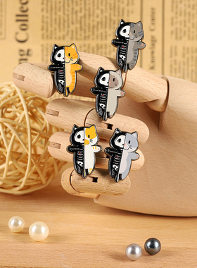 FooLii孚狸原创骷髅小猫胸针金属徽章别针针扣pins配饰烤漆仿珐琅