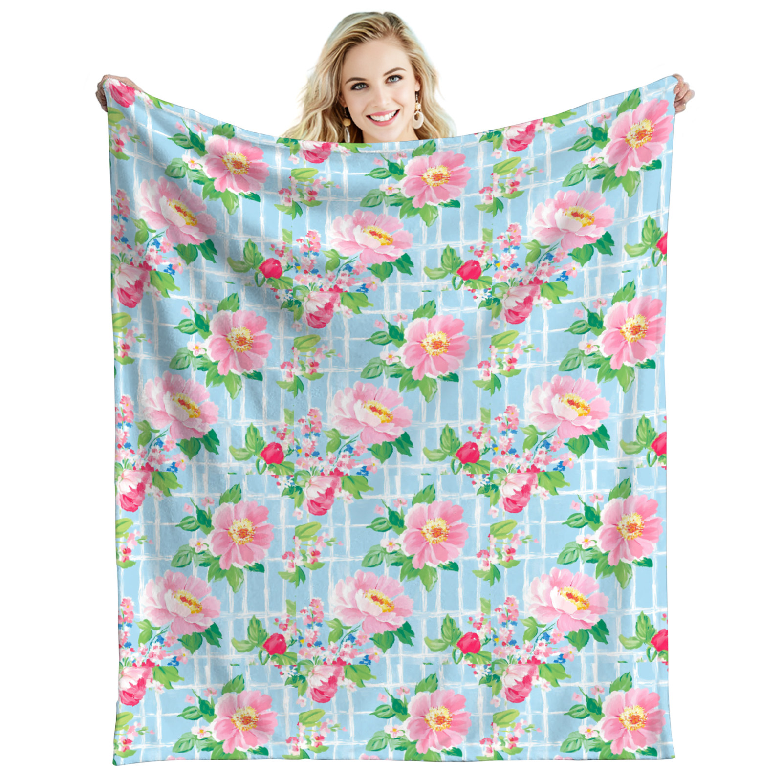 法兰绒毛毯花卉图案超柔软休闲毯学院风田园风毯子小清新午睡毯子