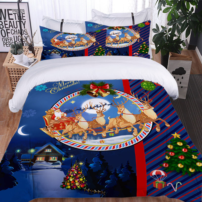 圣诞老人麋鹿三件套床上用品圣诞礼物3D数码印花被套枕套被罩床单