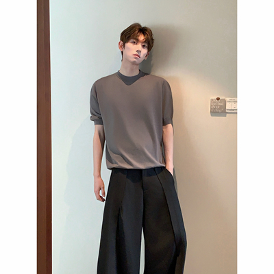 HN26ss/老钱风针织纯色圆领短袖T恤女男宽松休闲高级感半袖上衣