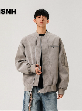 HSNH美拉德水洗皮衣外套男女款春季美式复古潮流机车夹克