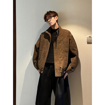 HN潮牌【现货现发】春季立领雾面PU皮夹克男立体剪裁宽松皮衣外套