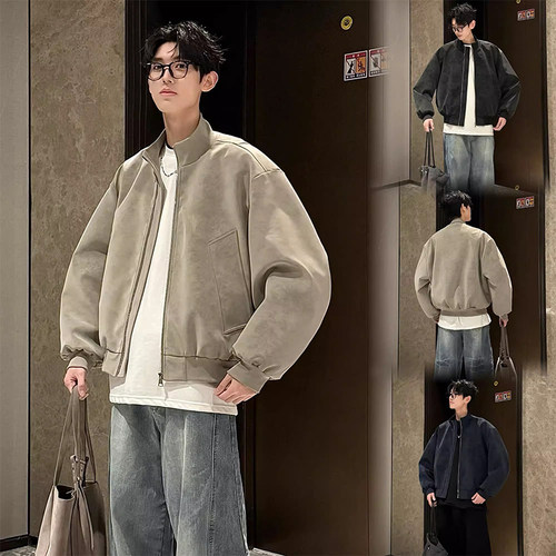 HN潮牌【扎染脏脏】美式复古立领PU皮夹克男百搭宽松痞帅上衣外套