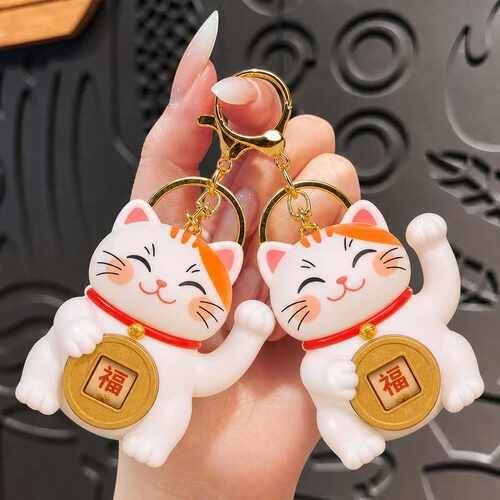 新年转转金币招财猫钥匙扣可爱