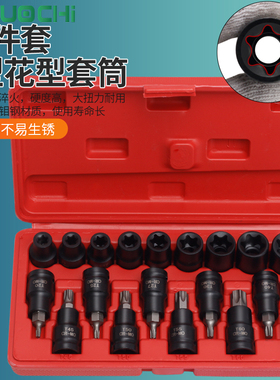19件套E型大飞花键套筒花型套筒E10E16E18E20E22内花套筒工具套装