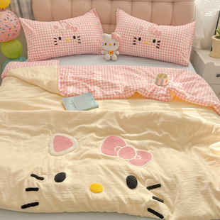 可爱HelloKitty毛巾绣夏被四件套夏凉被宿舍空调被非纯棉可机洗笠