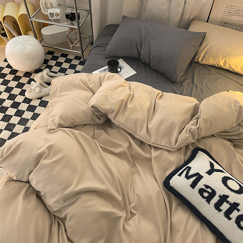 床单床笠4件套三件水洗棉混搭风