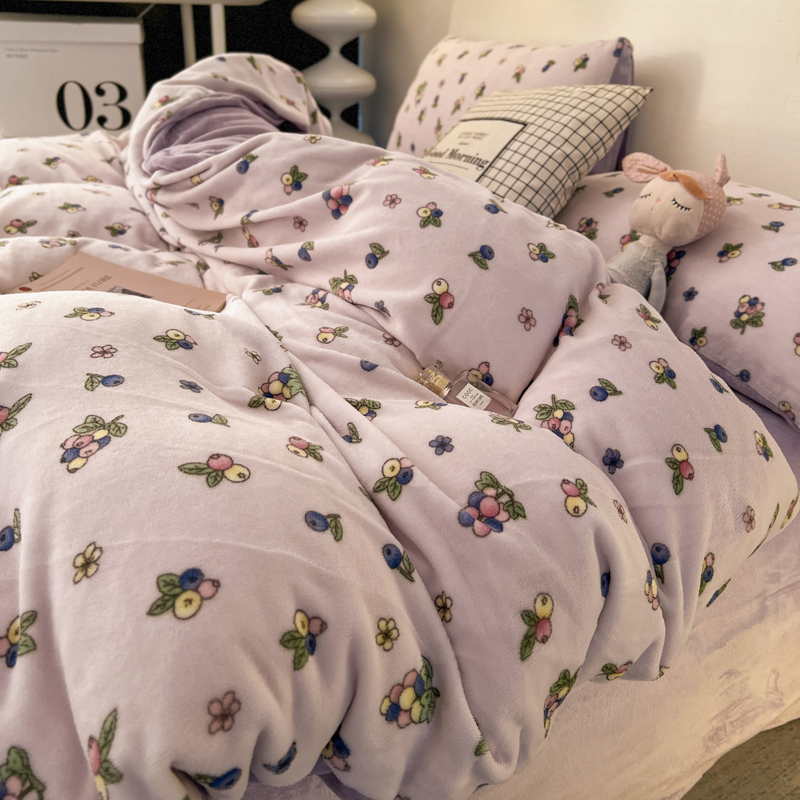 床单床笠款四件套牛奶绒ins风