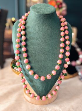 原创孤品老琉璃毛衣链粉蛙皮双层叠戴项链中古风新中式176121