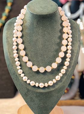 孤品白色7A白玛瑙施家珍珠双层叠戴项链甜美公主多层项链1104248