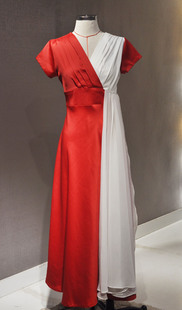 全新处理礼服短袖中长款 V领 红白撞色 样衣 演讲诵读表演 显瘦