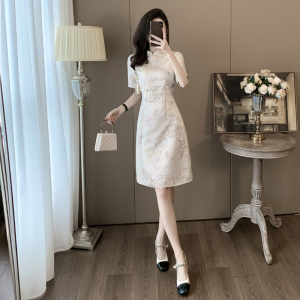 2024夏装新款中式国风改良旗袍女复古盘扣修身显瘦短袖休闲连衣裙