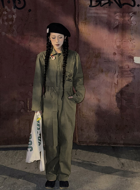 SAILOR JOHNNY美式复古纯棉人字纹连体服宽松机车男女