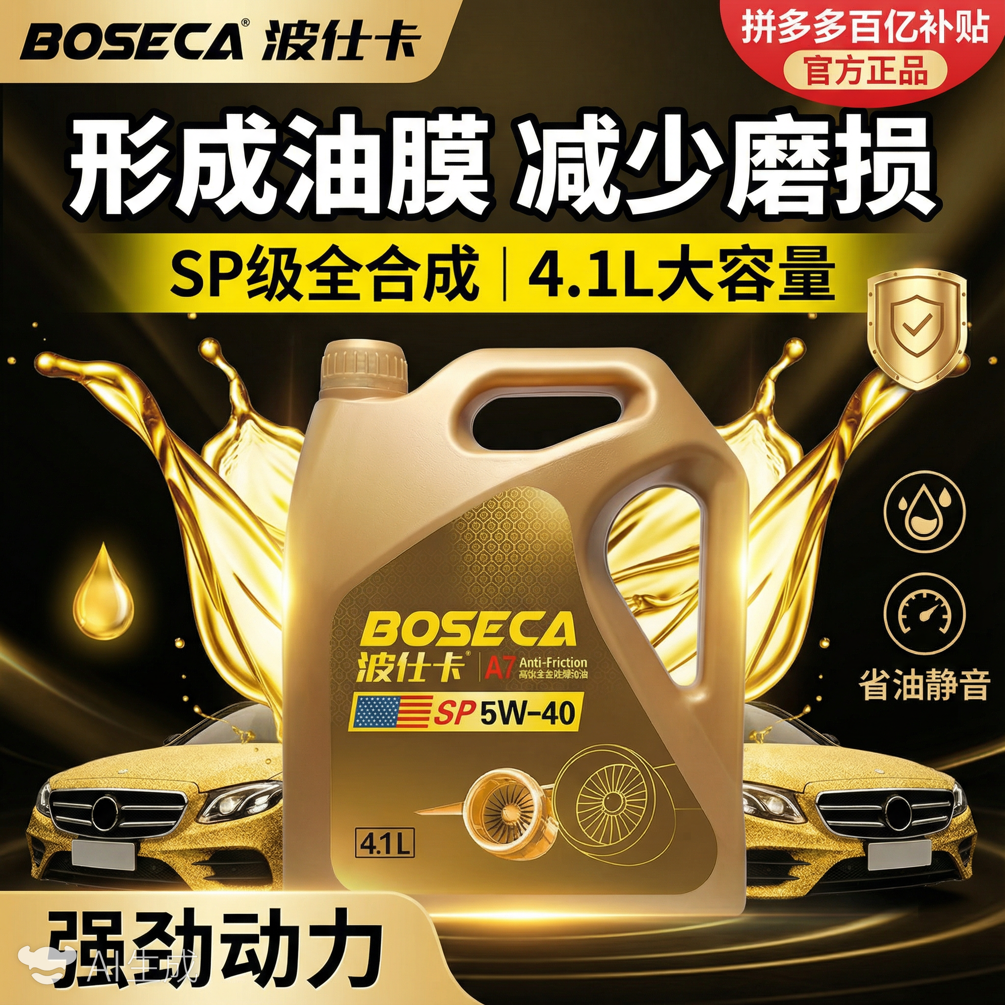 波仕卡全合成机油5W-40 4L 汽车保养润滑油SP级正品保障 抗磨省油,汽车零部件/养护/美容/维保,汽机油,淘宝优惠券,粉丝福利购,淘宝优惠卷