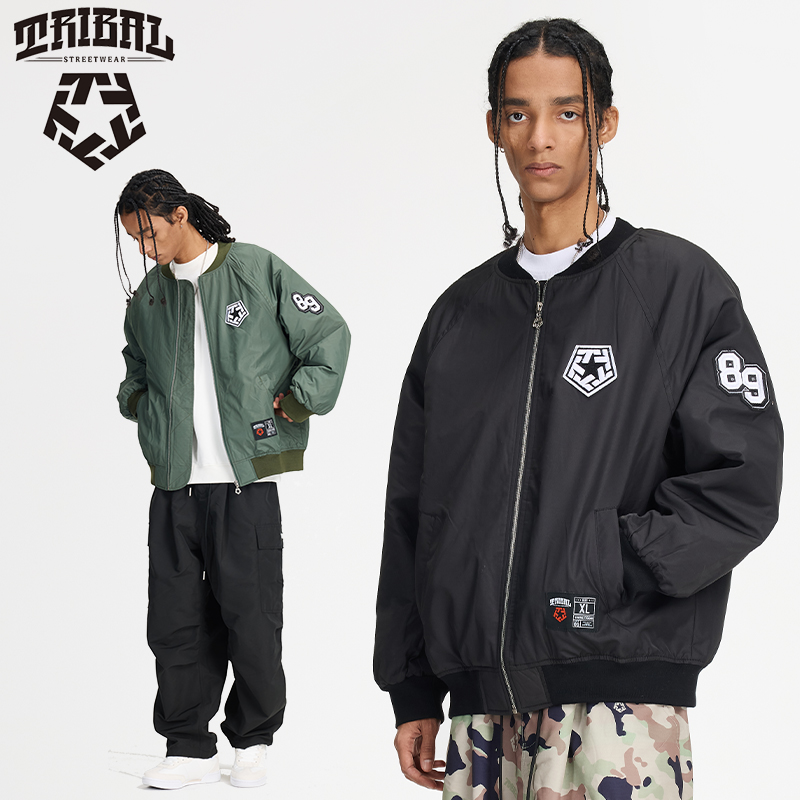 美式嘻哈街头棒球服LOGO刺绣贴标