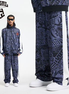 TRIBAL美式嘻哈满印涂鸦运动街舞滑板休闲vibe风复古街头直筒长裤