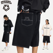 男街舞风滑板宽松明线涂鸦街头休闲五分裤 TRIBAL美式 嘻哈牛仔短裤