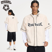 TRIBAL美式 嘻哈棒球服上衣男街舞滑板风涂鸦刺绣短袖 街头oversize