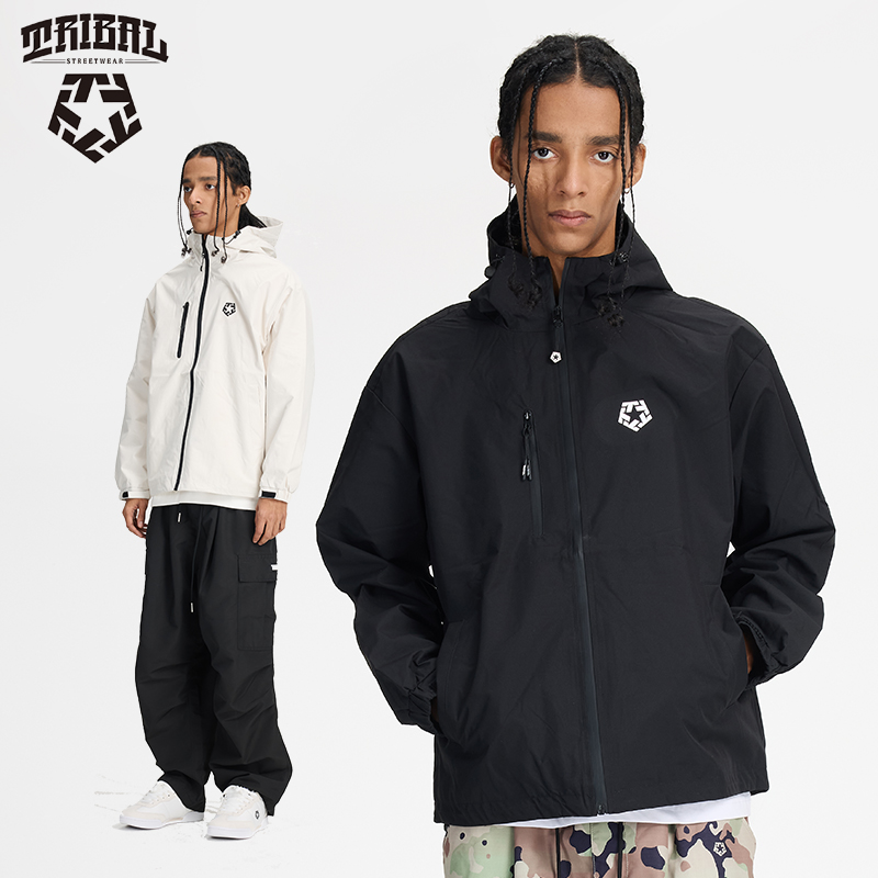 TRIBAL美式嘻哈街舞T星印花风衣