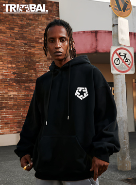 TRIBAL TSTAR小LOGO连帽卫衣美式街头潮牌街舞滑板宽松帽衫卫衣