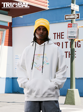 TRIBAL 涂鸦TSTAR连帽卫衣美式街头潮牌街舞滑板宽松帽衫卫衣