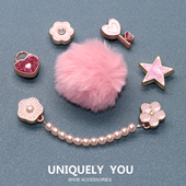 洞洞鞋 饰配件粉色珍珠链条鞋 配饰鞋 新款 花适配crocs鞋 装 扣鞋 花