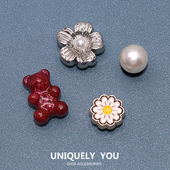 洞洞鞋 饰花朵闪粉小熊 花卡骆驰配件DIY可拆卸装 花配饰新款 Crocs鞋