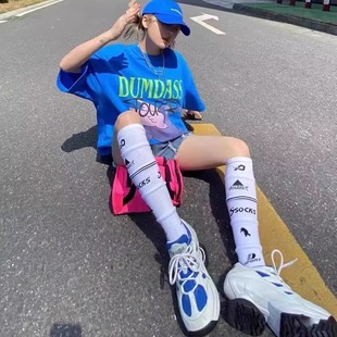 薄款 拼接小腿堆堆袜女运动学院风夏季 足球长筒袜子辣妹袜套in潮袜
