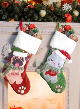 巴哥周边圣诞袜christmas狂欢礼物pug狗爪袜糖果袋家居哈巴狗挂件