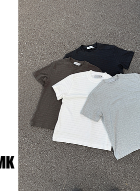 TNMK 夏季竹节纹理肌肤设计感短袖T恤男女正肩宽松半袖圆领上衣潮