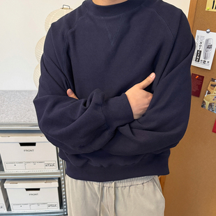 街头慵懒感圆领短款 TNMK美式 新品 横织冬季 抓绒廓形卫衣 复古蝙蝠袖