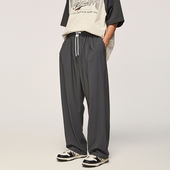 潮牌高弹凉感户外休闲运动阔腿裤 TNMK欧美街头细格纹速干裤 男夏季