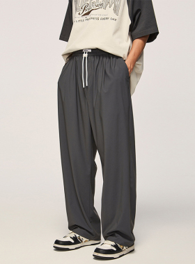 TNMK欧美街头细格纹速干裤男夏季潮牌高弹凉感户外休闲运动阔腿裤