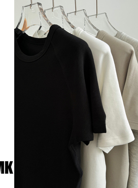 TNMK 美式复古重磅修身基础款短袖270G弹力修身纯色短款T恤男女潮