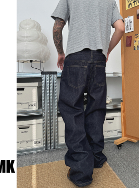TNMK 复古深蓝色原色牛仔M版型经典宽松直筒Cleanfit牛仔裤男女潮