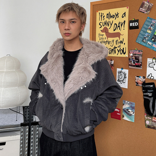 TNMK700G仿兔毛重磅云朵绒短宽加厚保暖座山雕棉服连帽秋冬外套男