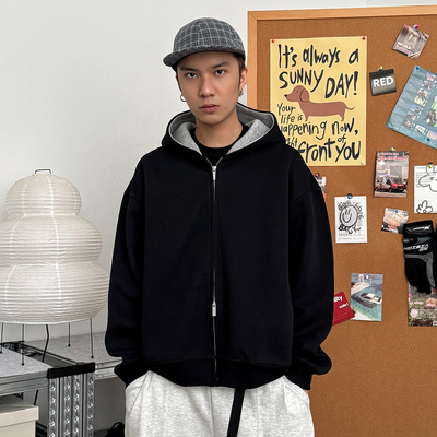 TNMK双层重磅开衫拉链连帽卫衣潮