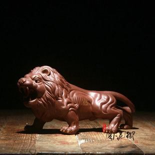 宜兴紫砂手工茶宠描金狮子摆件精品狮王雕塑摆件雄霸天下威震四方