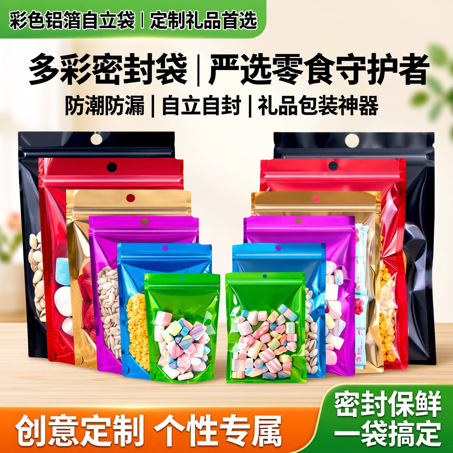 彩色铝箔袋自立自封袋礼品袋糖果密封袋阴阳袋零食品封口袋定制袋