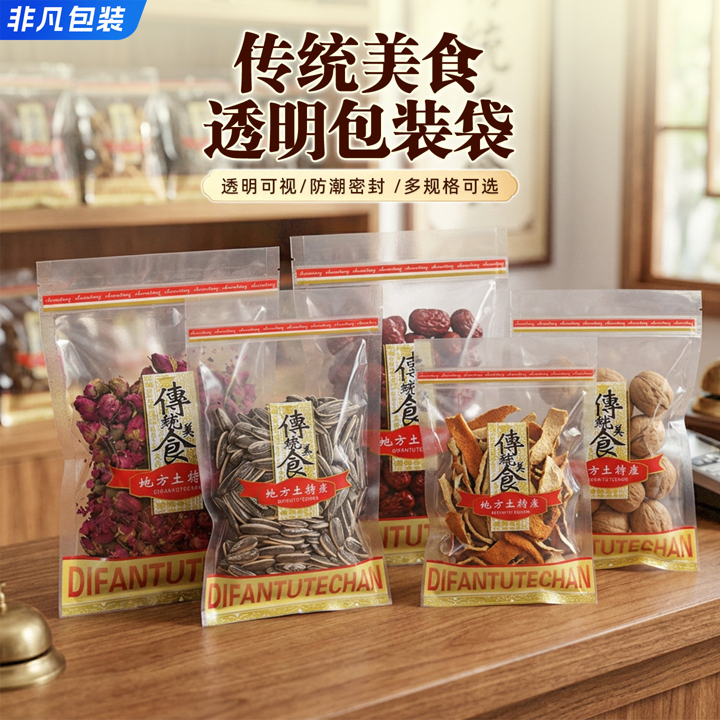 新款批发家乡土特产包装袋高清透明自封袋塑料食品塑封袋定制logo