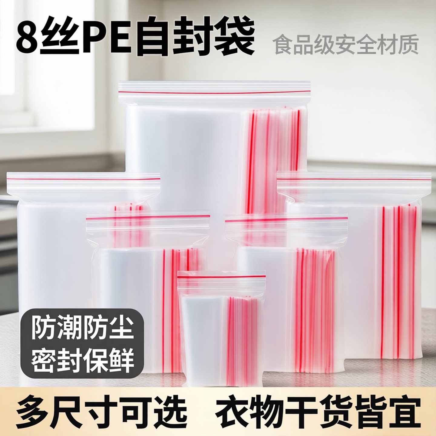 8丝pe自封袋服装包装袋干货封口袋衣服塑料袋透明食品密封袋小号