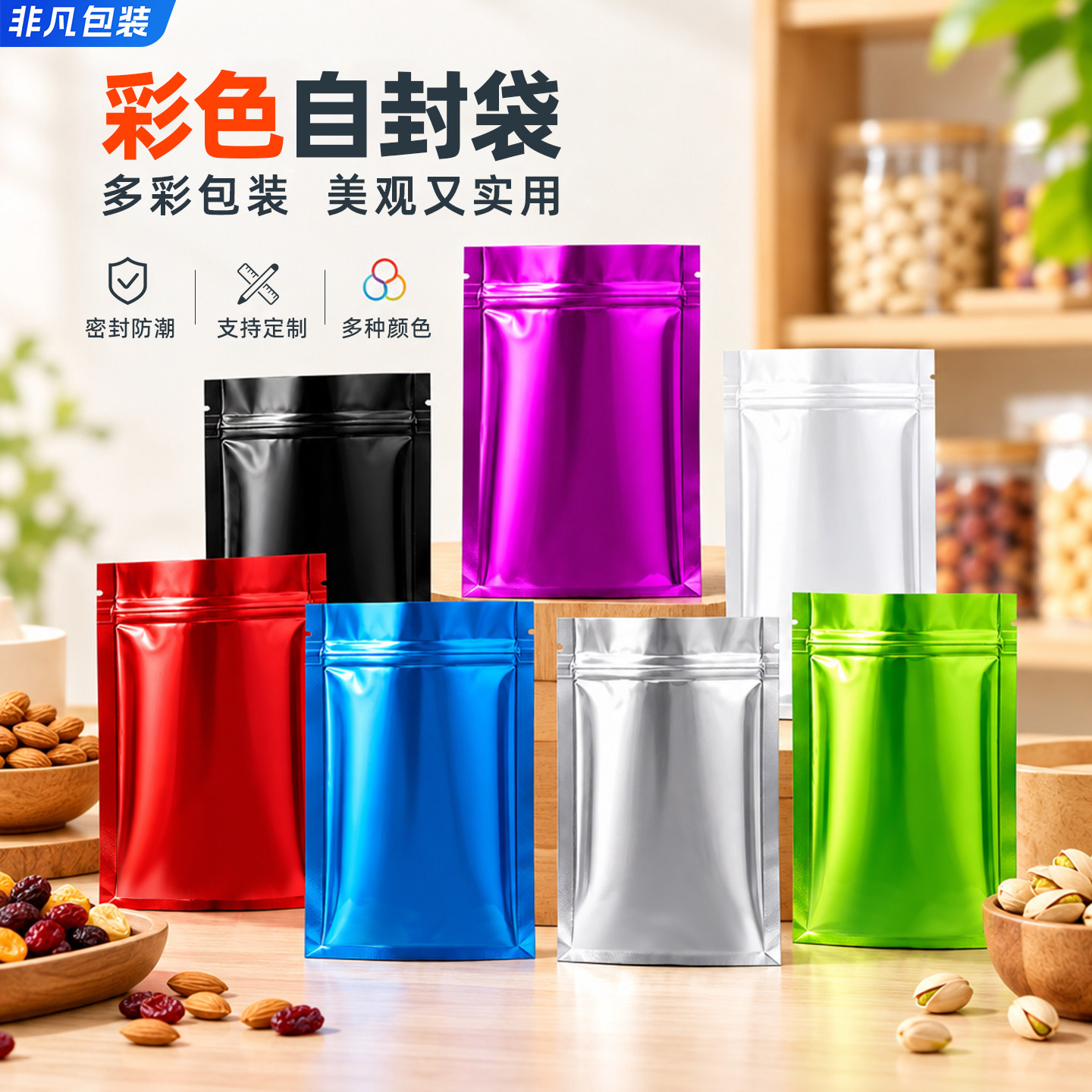 彩色铝箔袋自封袋食品镀吕泊密封袋面膜试用装包装袋小样定制LOGO