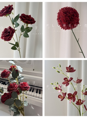 红色系花材婚礼堂红色仿真花玫瑰红掌3d百合花小红书制作婚礼花材