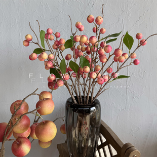 轻奢高端小苹果仿真果实樱桃假树枝客厅餐桌酒店装饰美陈海棠果